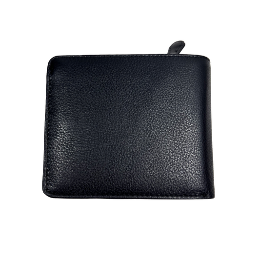 Black Leather Bifold Wallet with Zip Closure