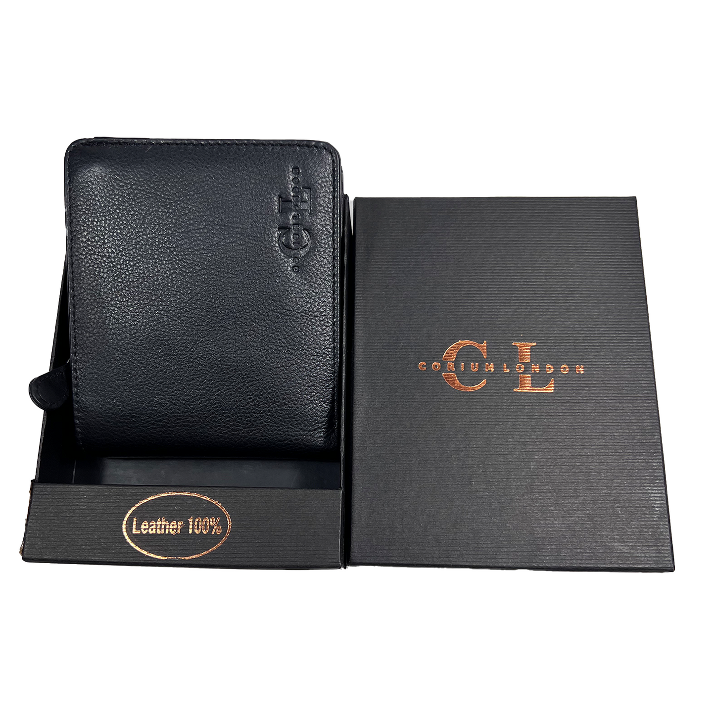 Black Leather Bifold Wallet with Zip Closure