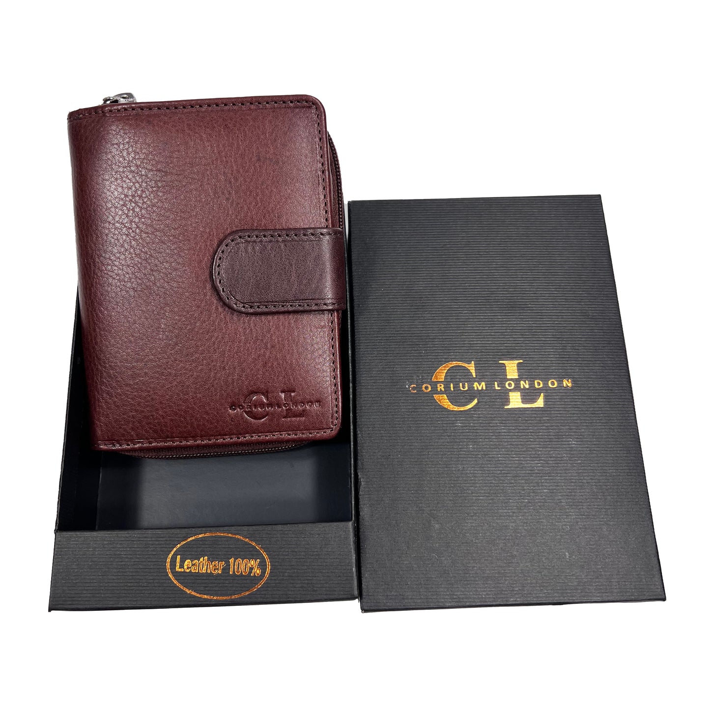 Men's Black Leather Zip-Around Bifold Wallet with Snap Coin Pocket