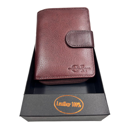 Men's Black Leather Zip-Around Bifold Wallet with Snap Coin Pocket