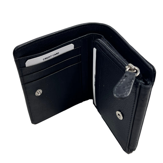 Men's Black Leather Bifold Wallet with Coin Pouch and Secure Zip Closure