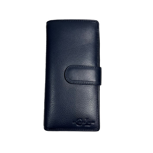 Ladies' Navy Blue Genuine Leather Zip-Around Clutch Wallet