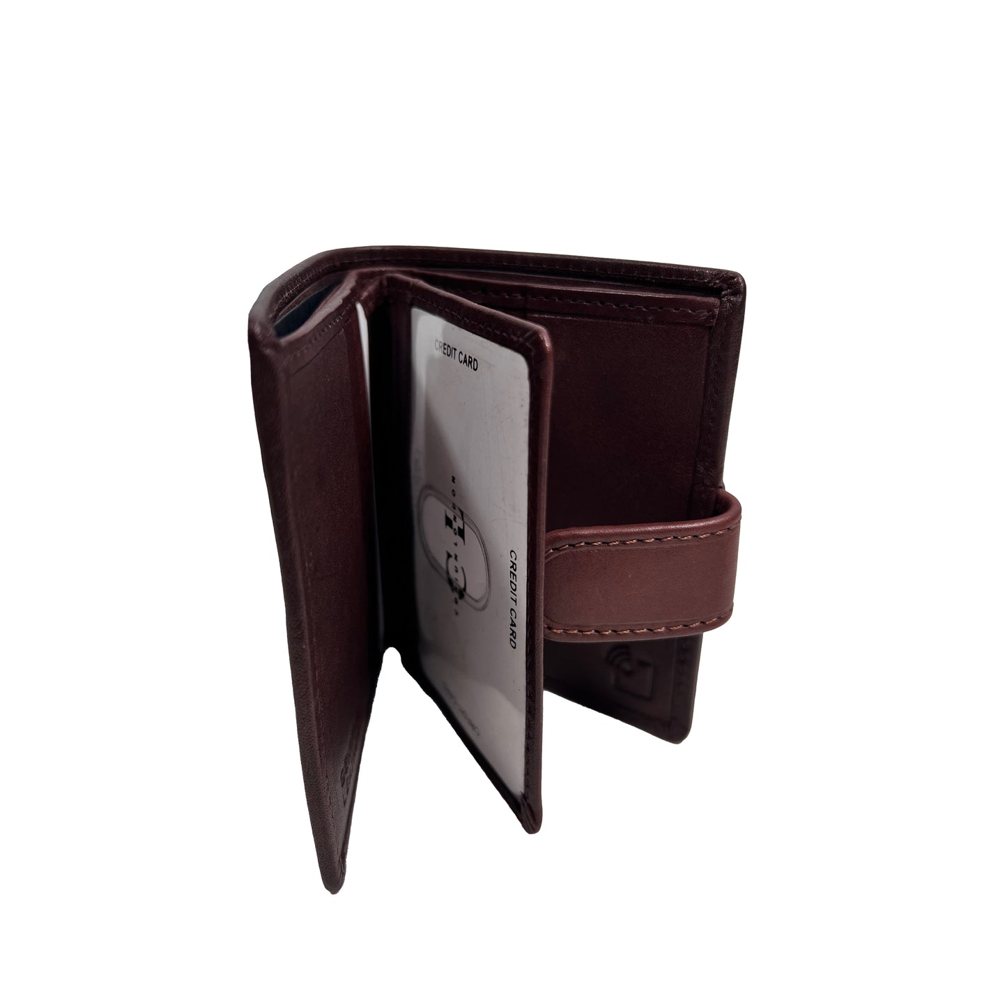 Men's Black Leather Zip-Around Bifold Wallet with Snap Coin Pocket