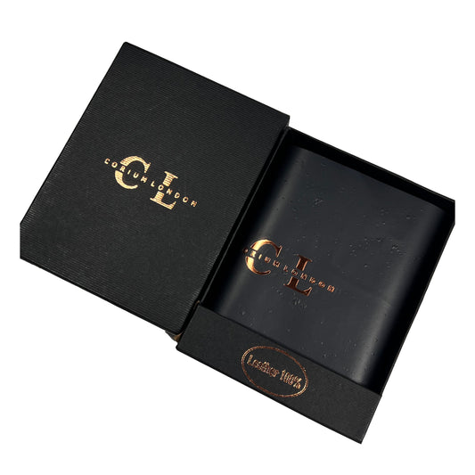 Men's Black Leather Bifold Wallet with Coin Pouch and Secure Zip Closure