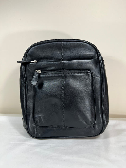 Genuine Black Leather Organizer Backpack – Multi-Pocket Travel & Work Bag