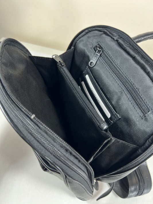 Genuine Black Leather Organizer Backpack – Multi-Pocket Travel & Work Bag